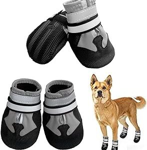 NeuWee Dog Boots, Waterproof Anti-Slip Dog Shoes with Reflective Strips, Winter Warm Pet Paw Protectors for Small Medium Large Dogs Walking Running Outdoor