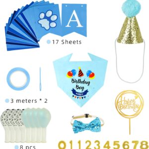 Dog Birthday Bandana Boy, VIPITH Cute Dog Birthday Party Supplies with Happy Birthday Banner Bow Tie Hat Banner Balloons Cake Topper for Pet Puppy Cat Birthday Decorations (Blue/Boy) - Image 2