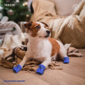 TEOZZO Dog Shoes for Hot Pavement, Anti-Slip Sole Dog Boots & Paw Protector Dog Booties with Reflective Straps Dog Shoes for Small Medium Dogs 4PCS Blue 4 - Image 2