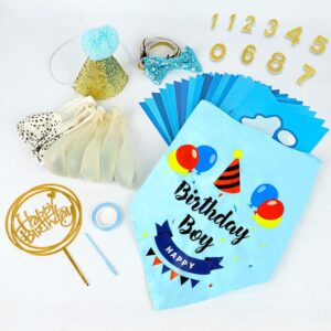 Dog Birthday Bandana Boy, VIPITH Cute Dog Birthday Party Supplies with Happy Birthday Banner Bow Tie Hat Banner Balloons Cake Topper for Pet Puppy Cat Birthday Decorations (Blue/Boy) - Image 7