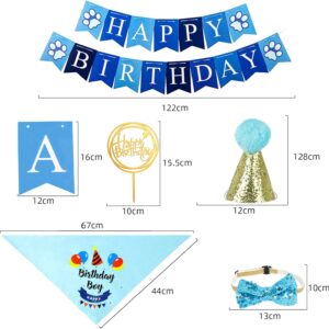 Dog Birthday Bandana Boy, VIPITH Cute Dog Birthday Party Supplies with Happy Birthday Banner Bow Tie Hat Banner Balloons Cake Topper for Pet Puppy Cat Birthday Decorations (Blue/Boy) - Image 3