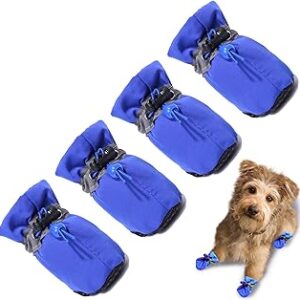 TEOZZO Dog Shoes for Hot Pavement, Anti-Slip Sole Dog Boots & Paw Protector Dog Booties with Reflective Straps Dog Shoes for Small Medium Dogs 4PCS Blue 4